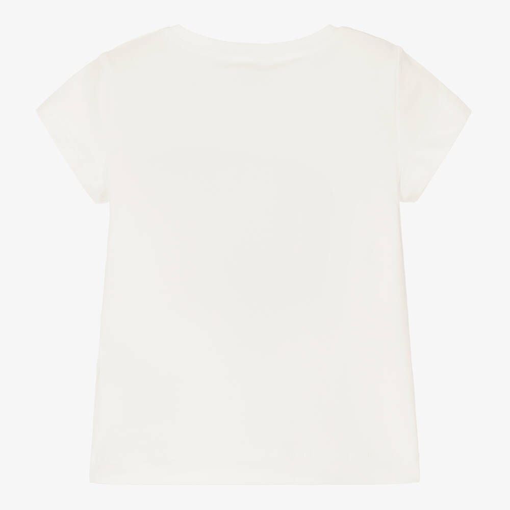 Monnalisa-Girls Ivory Cotton T-Shirt  | Childrensalon Outlet