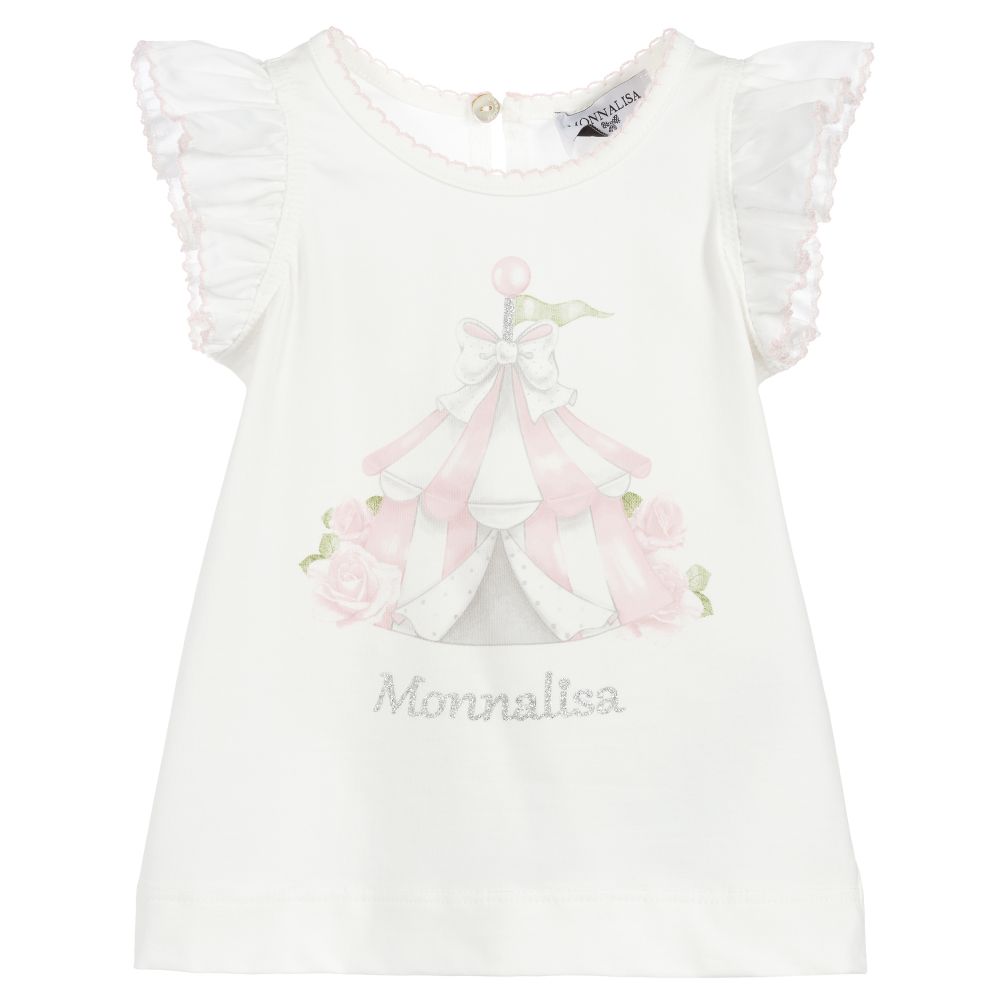 Monnalisa - Girls Ivory Cotton Top | Childrensalon