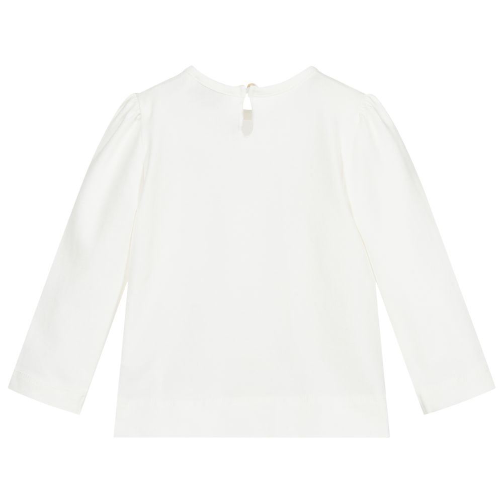 Monnalisa-توب أطفال بناتي قطن جيرسي لون عاجي وأزرق | Childrensalon Outlet