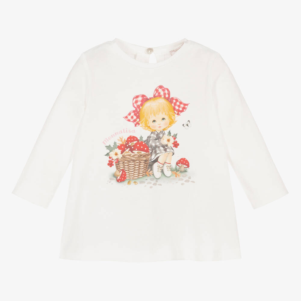 Monnalisa-Girls Ivory Cotton Top | Childrensalon Outlet