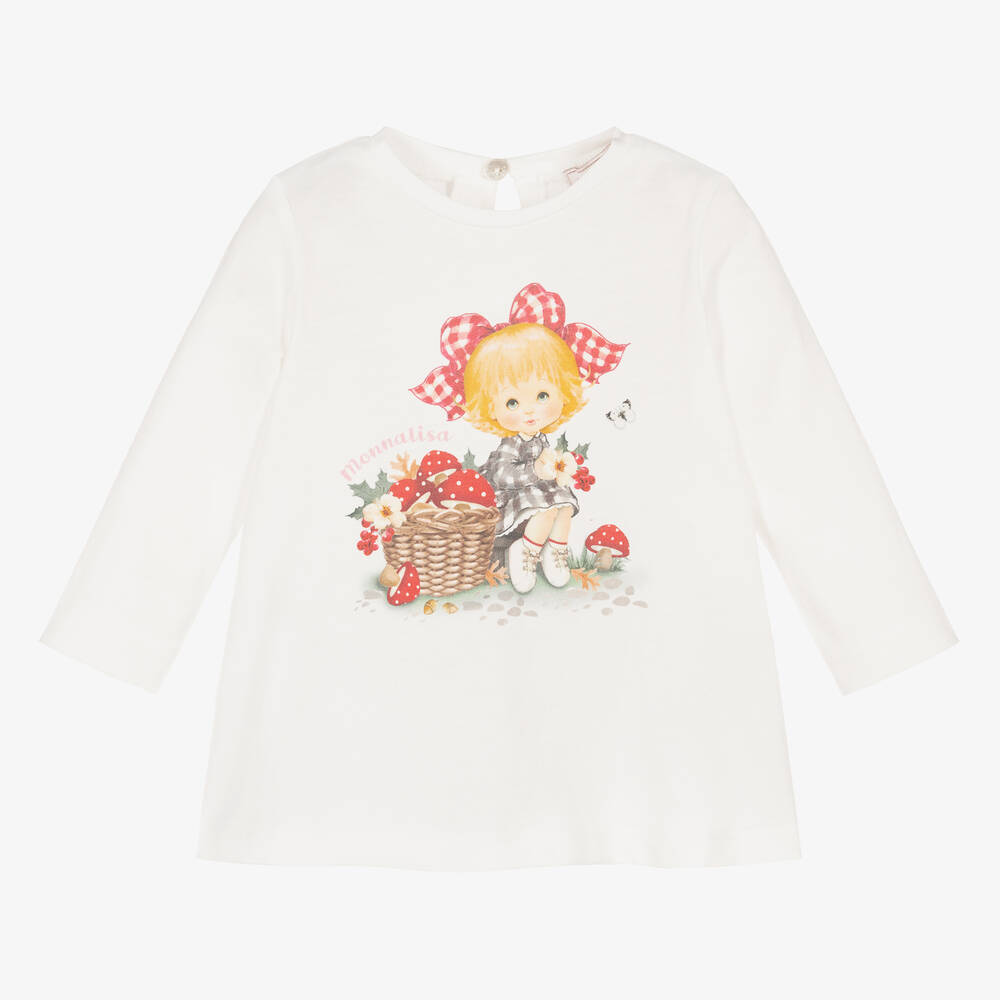 Monnalisa - Girls Ivory Cotton Top | Childrensalon