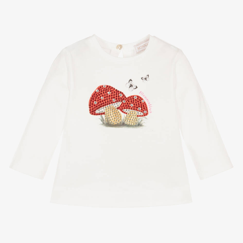 Monnalisa - Girls Ivory Cotton Top  | Childrensalon