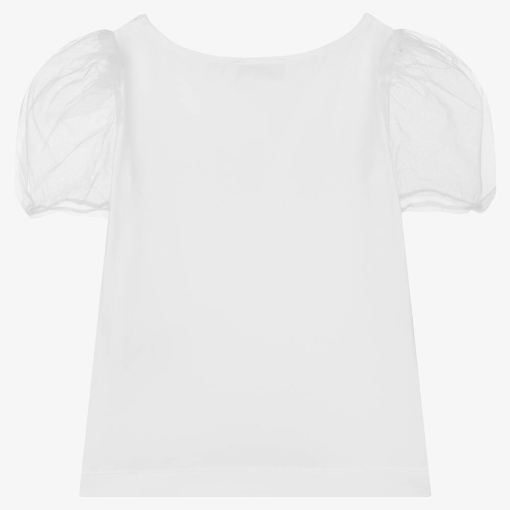 Monnalisa-Кремовая футболка из хлопка и тюля | Childrensalon Outlet