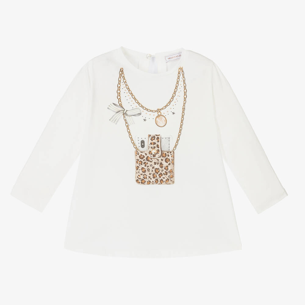 Monnalisa - Girls Ivory Cotton Tunic Top | Childrensalon