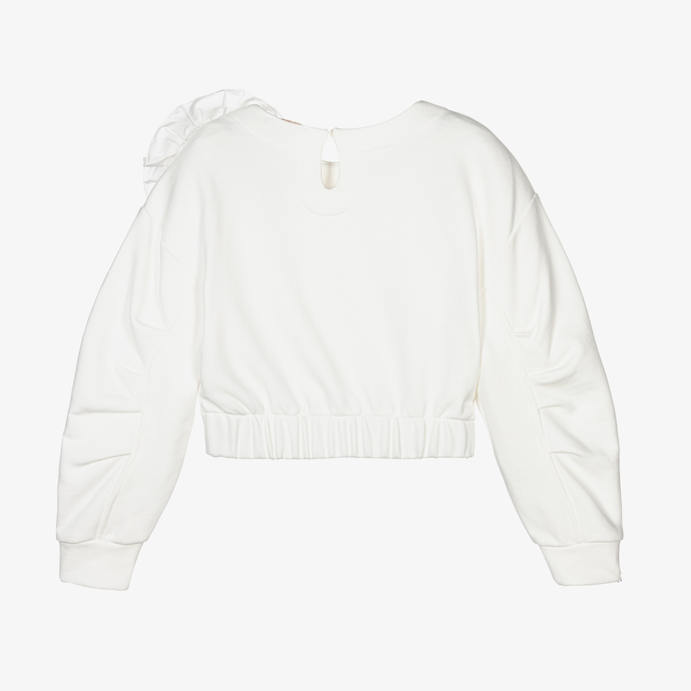 Monnalisa Chic-Girls Ivory Cropped Sweatshirt | Childrensalon Outlet