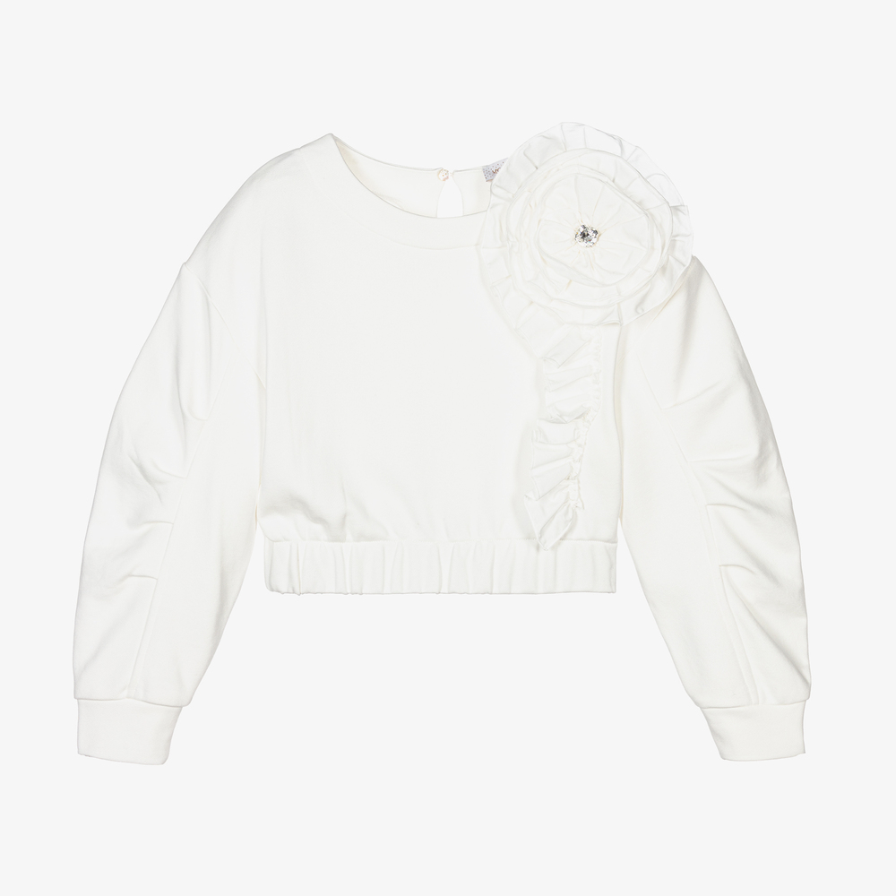 Monnalisa Chic - Girls Ivory Cropped Sweatshirt | Childrensalon