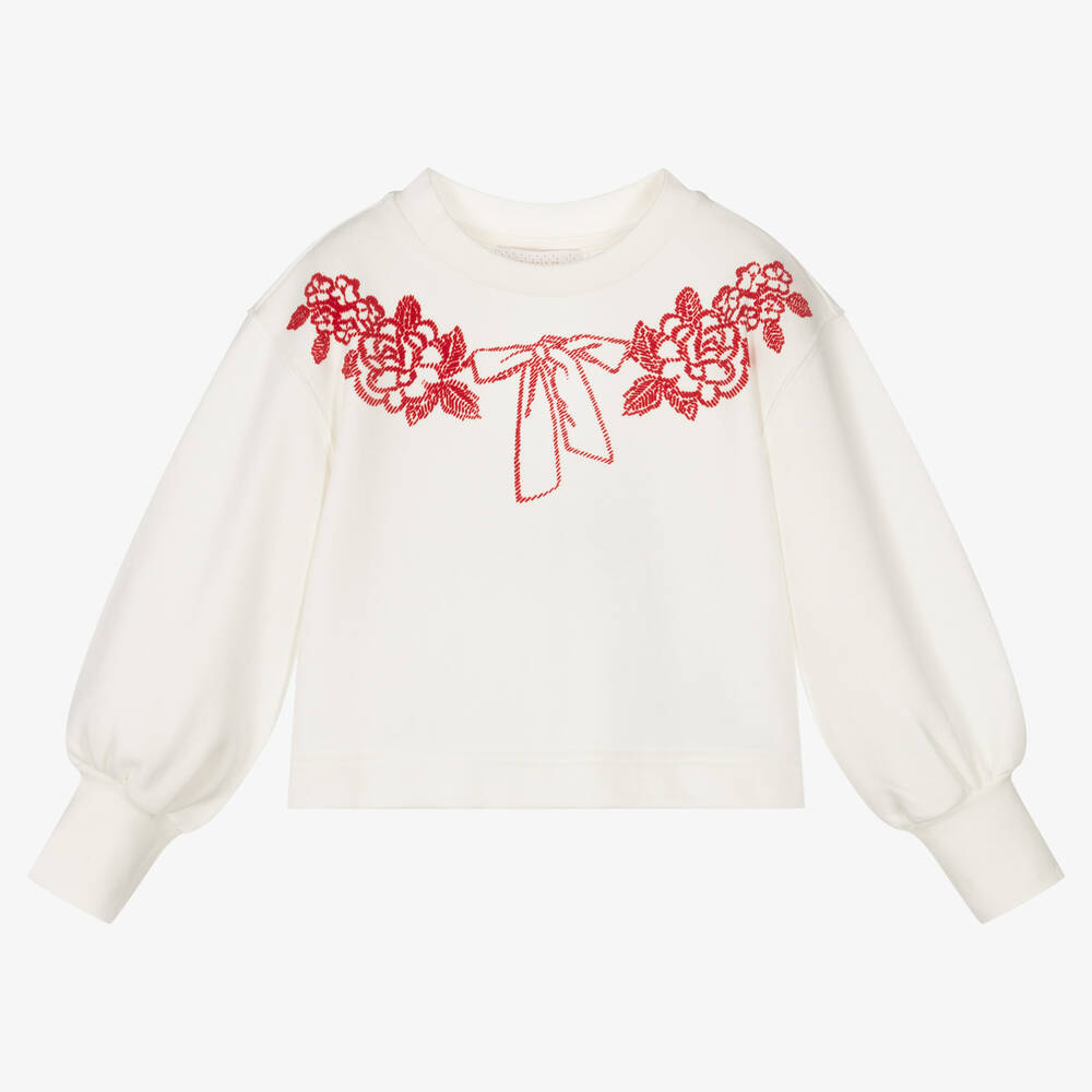 Monnalisa - Girls Ivory Cropped Sweatshirt | Childrensalon