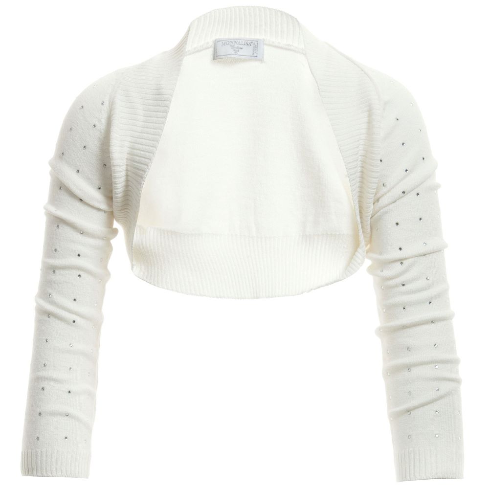 Monnalisa Chic-Girls Ivory Diamanté Knitted Bolero Cardigan | Childrensalon Outlet