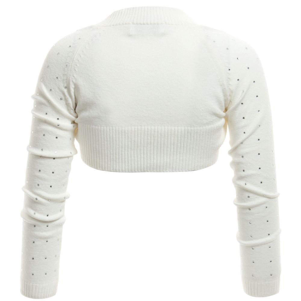Monnalisa Chic-Girls Ivory Diamanté Knitted Bolero Cardigan | Childrensalon Outlet