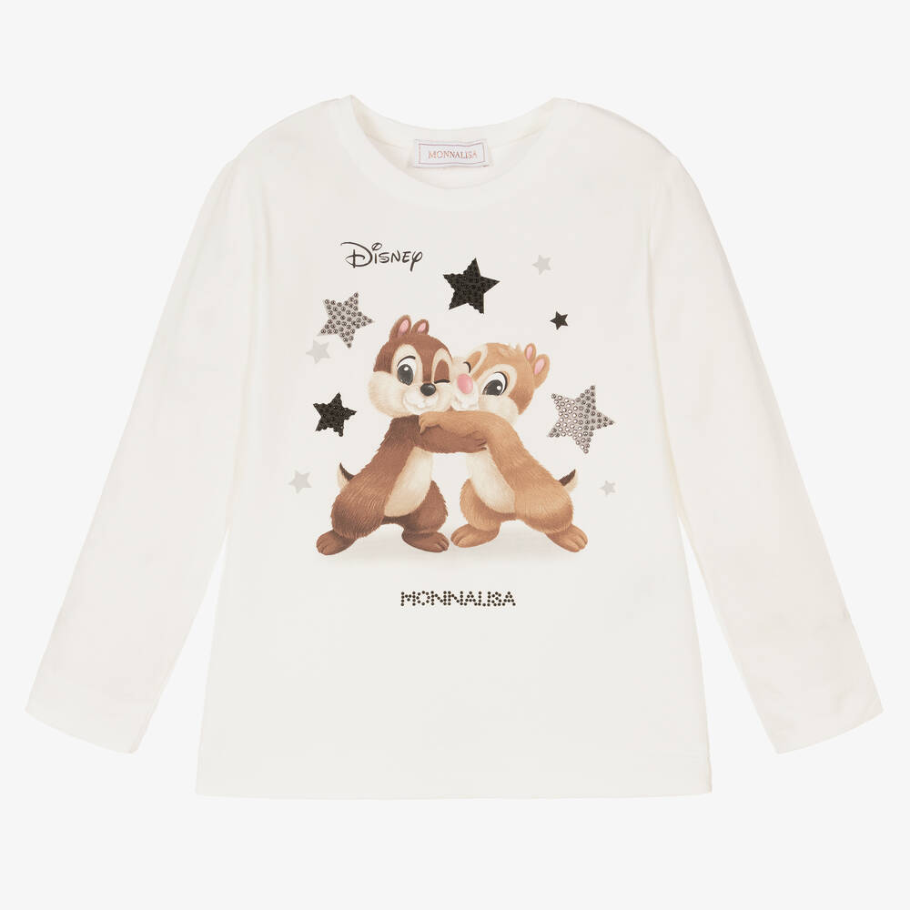 Monnalisa - Girls Ivory Disney Cotton Top | Childrensalon