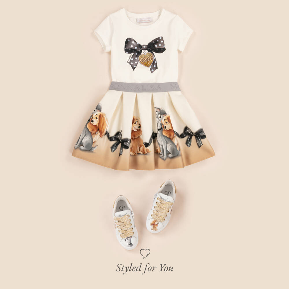 Monnalisa-Girls Ivory Disney Print Skirt | Childrensalon Outlet