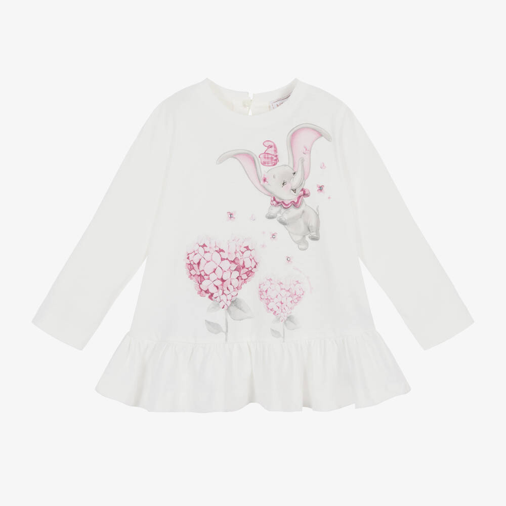 Monnalisa-Girls Ivory Dumbo Cotton Tunic | Childrensalon Outlet