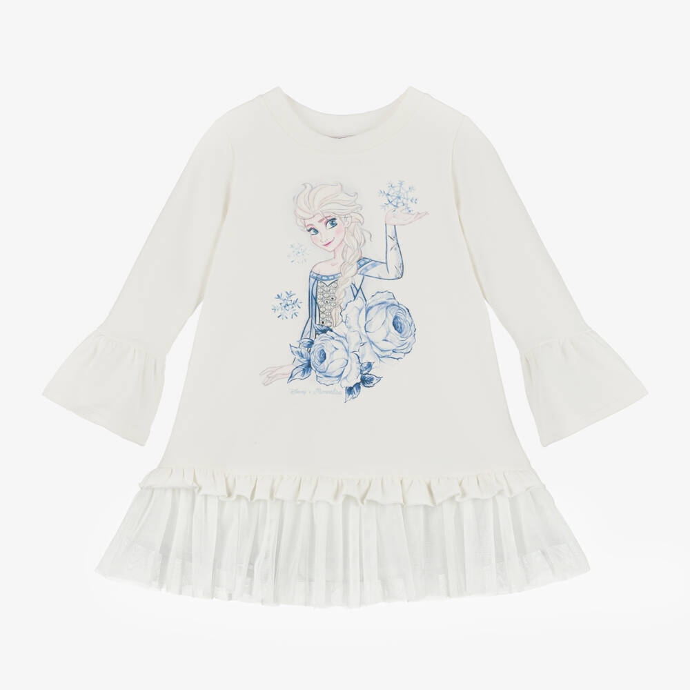 Monnalisa-Girls Ivory Elsa Tulle Dress | Childrensalon Outlet