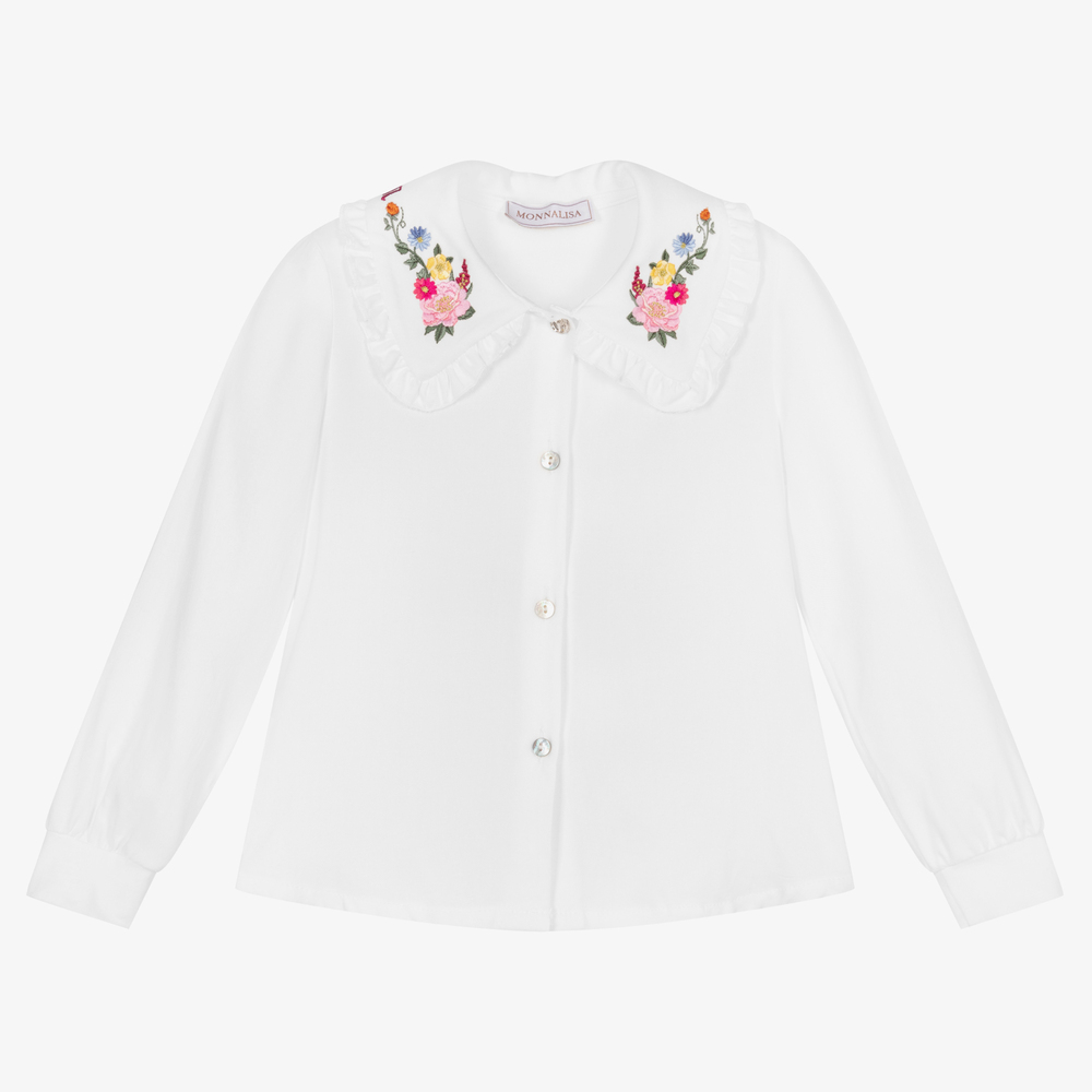 Monnalisa - Кремовая блузка с вышивкой для девочек | Childrensalon