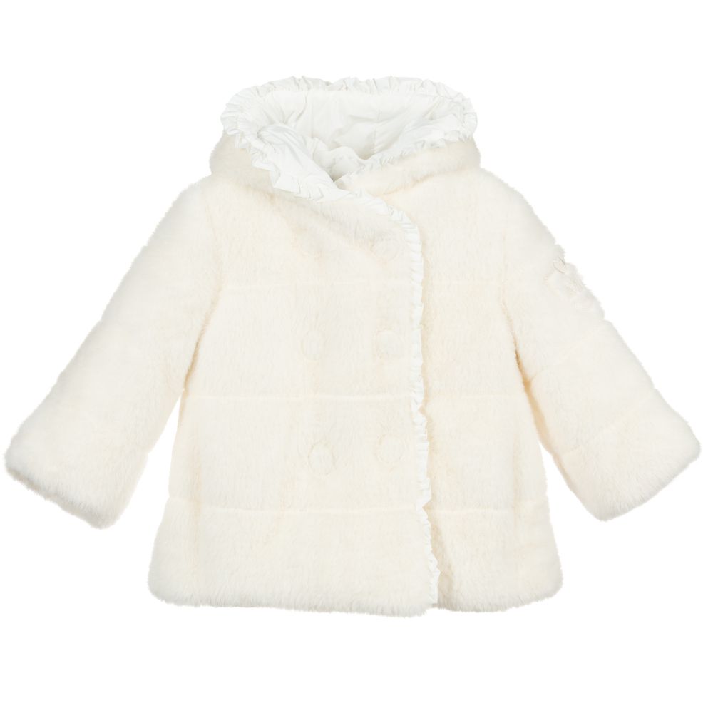 Monnalisa - Girls Ivory Faux Fur Coat | Childrensalon