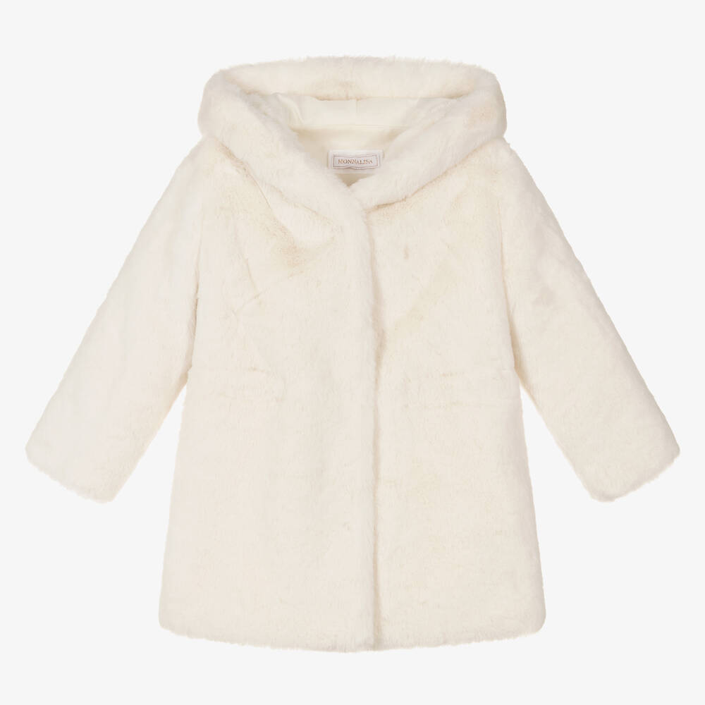 Monnalisa - Girls Ivory Faux Fur Coat | Childrensalon