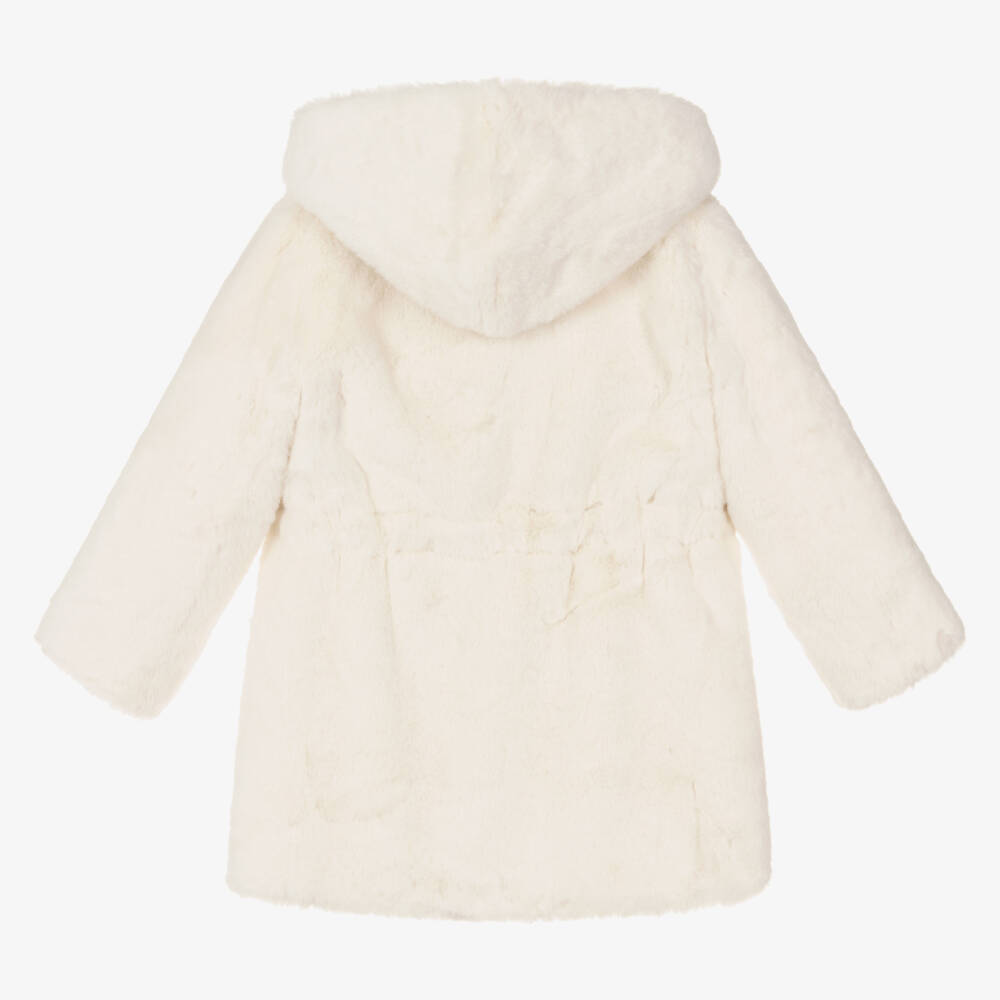 Monnalisa Girls Ivory Faux Fur Coat Childrensalon Outlet