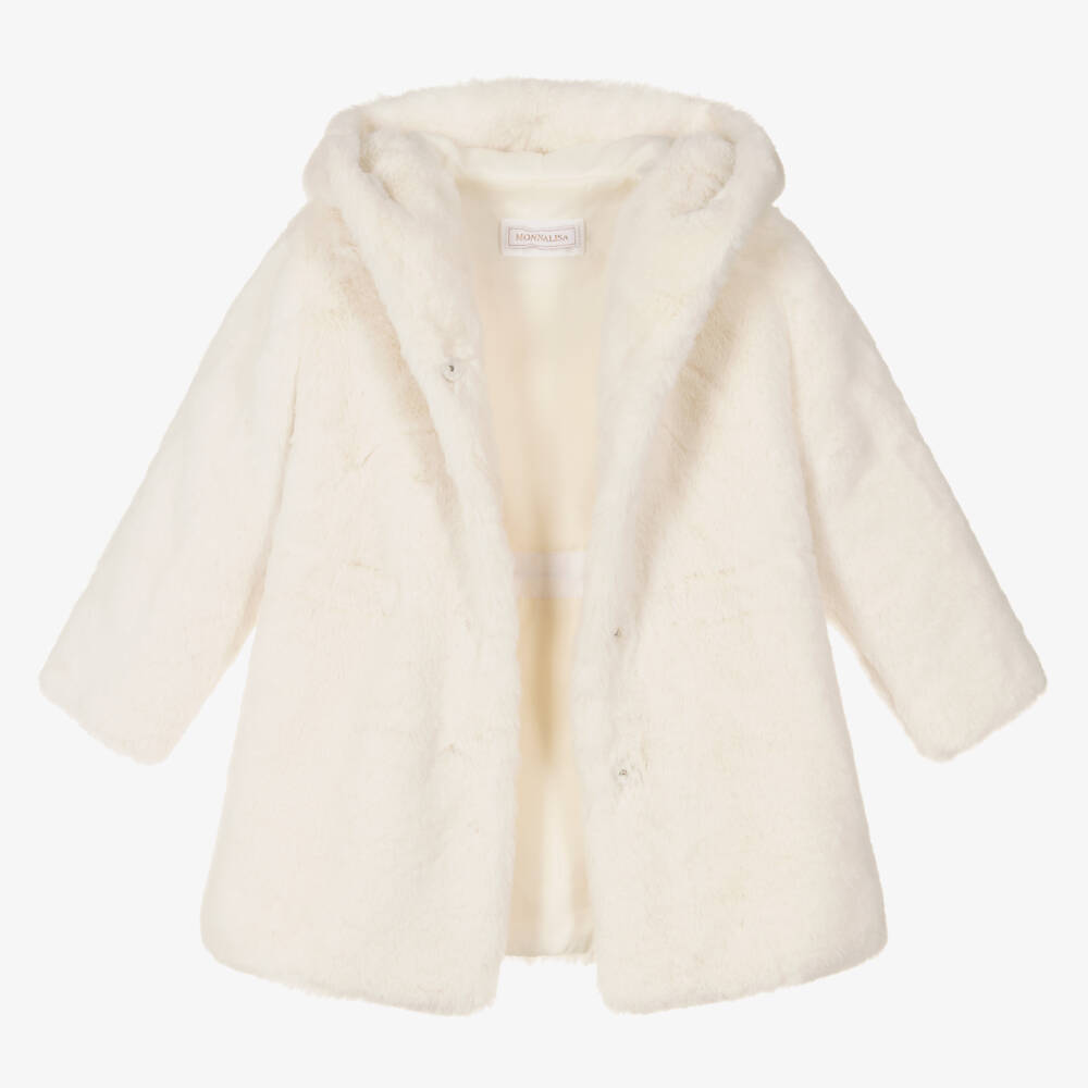 Monnalisa Girls Ivory Faux Fur Coat Childrensalon Outlet