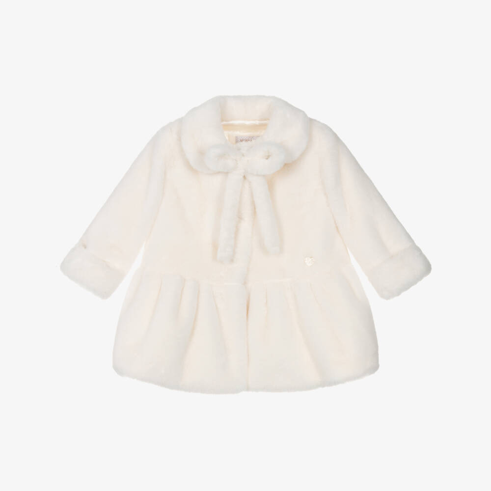 Monnalisa-Girls Ivory Faux Fur Coat | Childrensalon Outlet