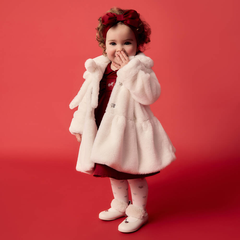 Monnalisa-Girls Ivory Faux Fur Coat | Childrensalon Outlet