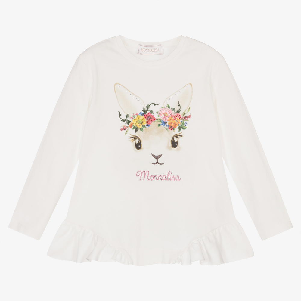 Monnalisa-Girls Ivory Floral Bunny Top | Childrensalon Outlet