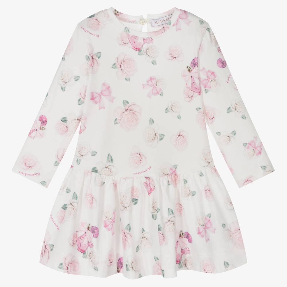 Monnalisa-Girls Ivory Floral Cotton Dress | Childrensalon Outlet