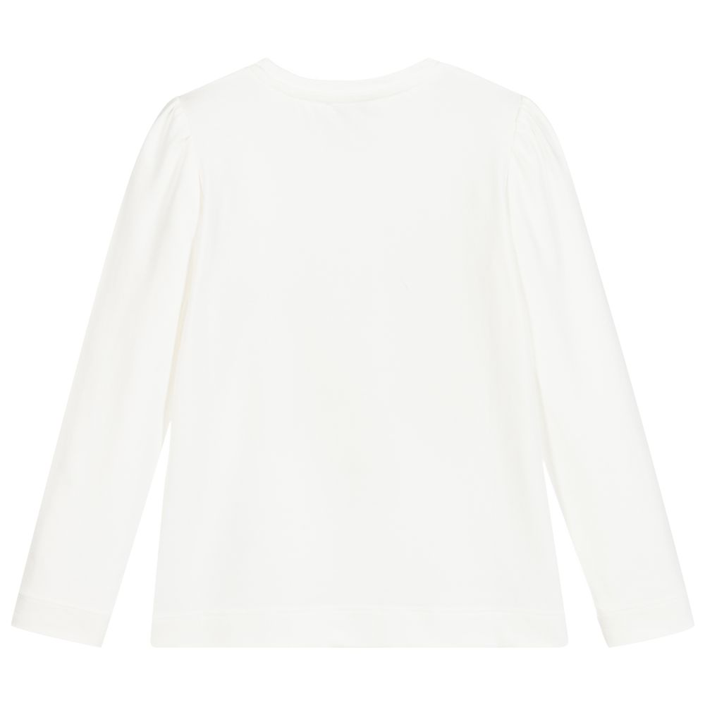 Monnalisa-Girls Ivory Floral Cotton Top | Childrensalon Outlet