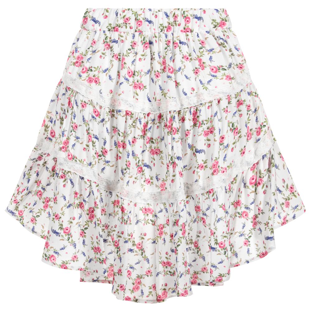 Monnalisa-Girls Ivory Floral Crêpe Skirt | Childrensalon Outlet