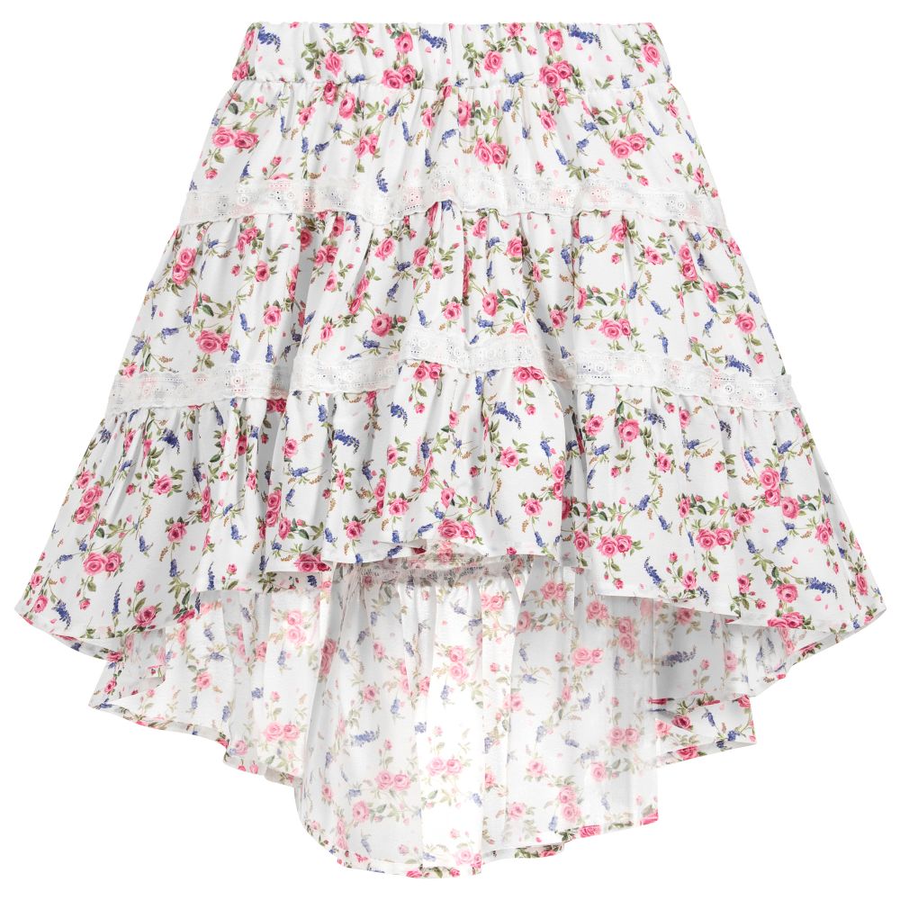 Monnalisa - Girls Ivory Floral Crêpe Skirt | Childrensalon
