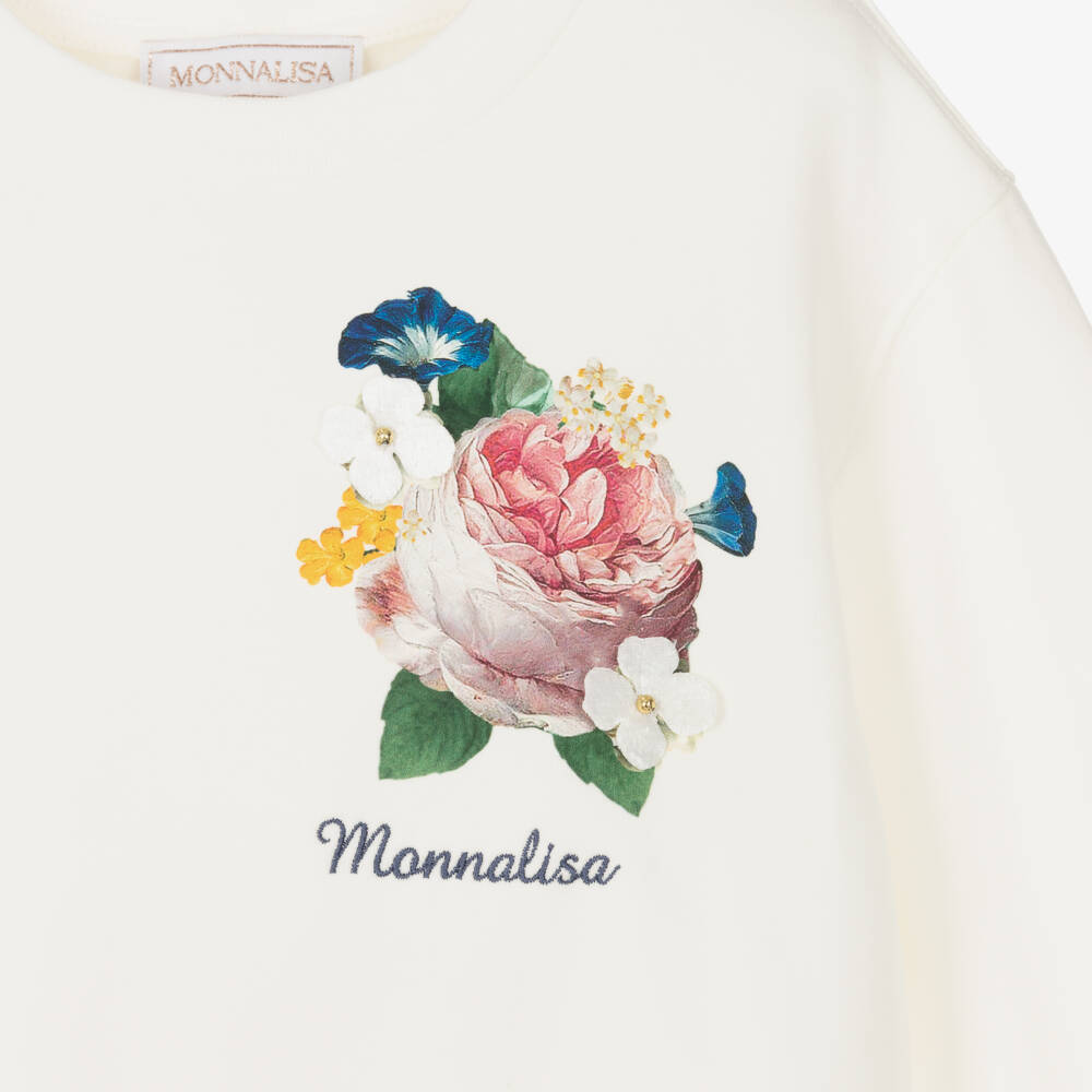 Monnalisa-Girls Ivory Floral Jersey Dress | Childrensalon Outlet