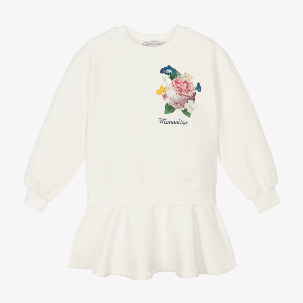 Monnalisa-Girls Ivory Floral Jersey Dress | Childrensalon Outlet