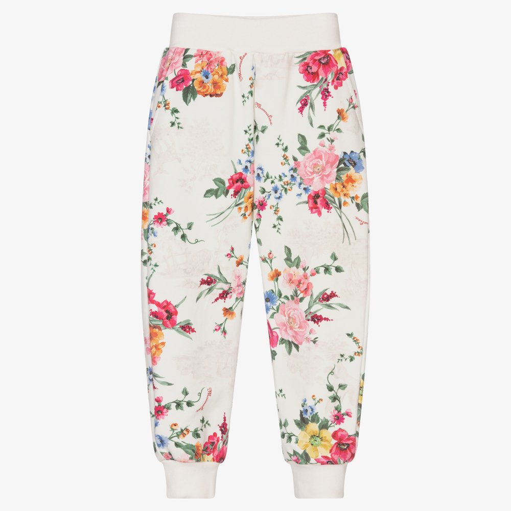 Monnalisa - Girls Ivory Floral Joggers | Childrensalon