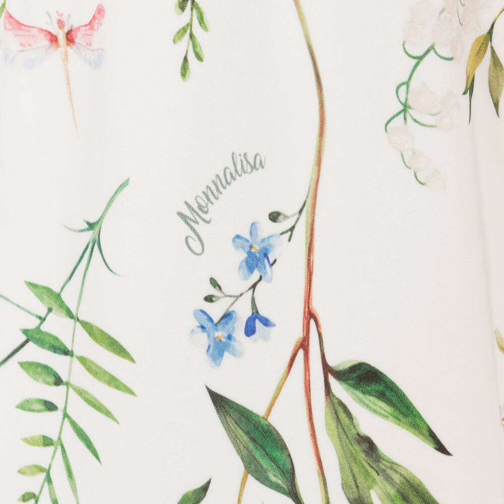 Monnalisa-بنطلون ساتان لون عاجي بطبعة ورود للبنات | Childrensalon Outlet