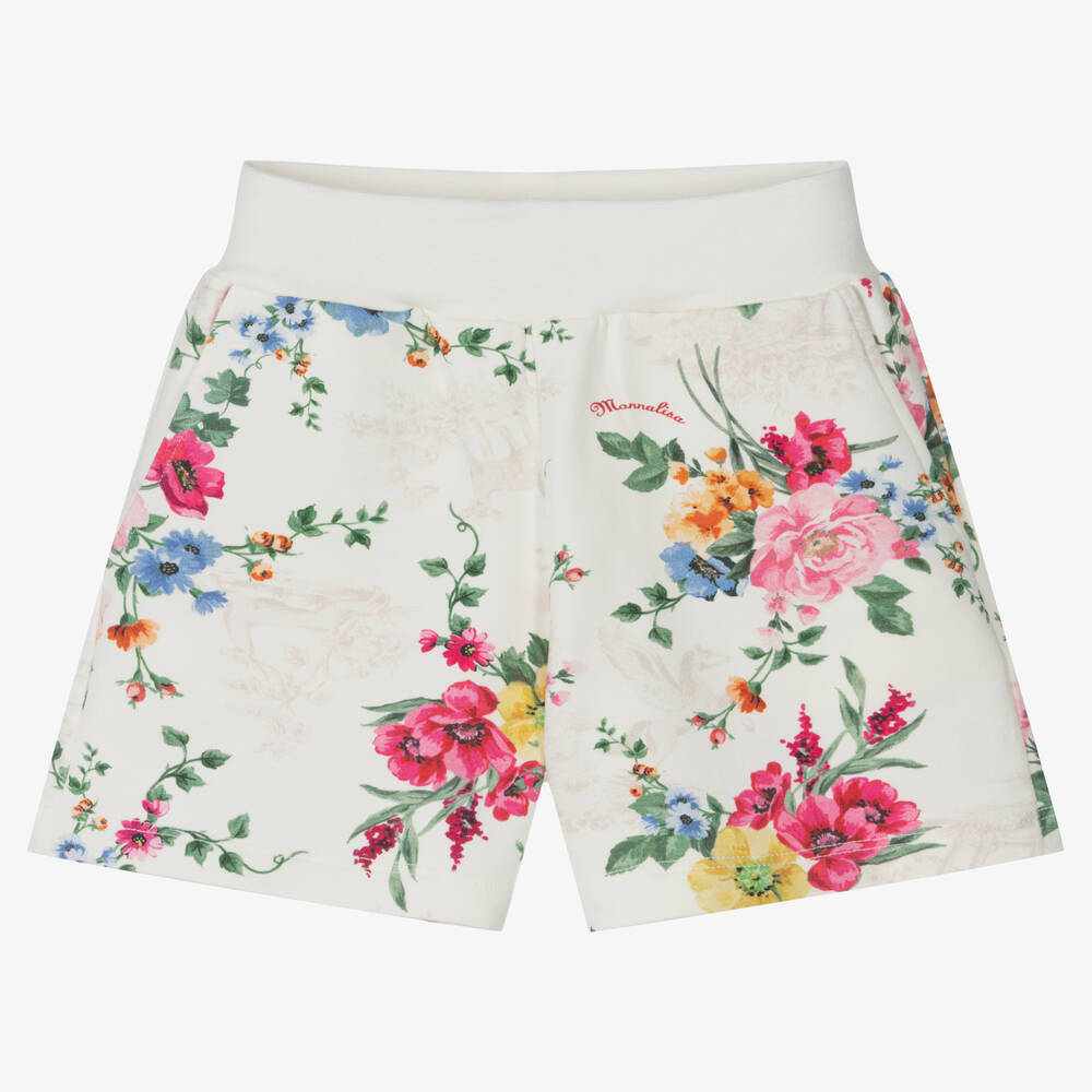 Monnalisa - Girls Ivory Floral Shorts | Childrensalon