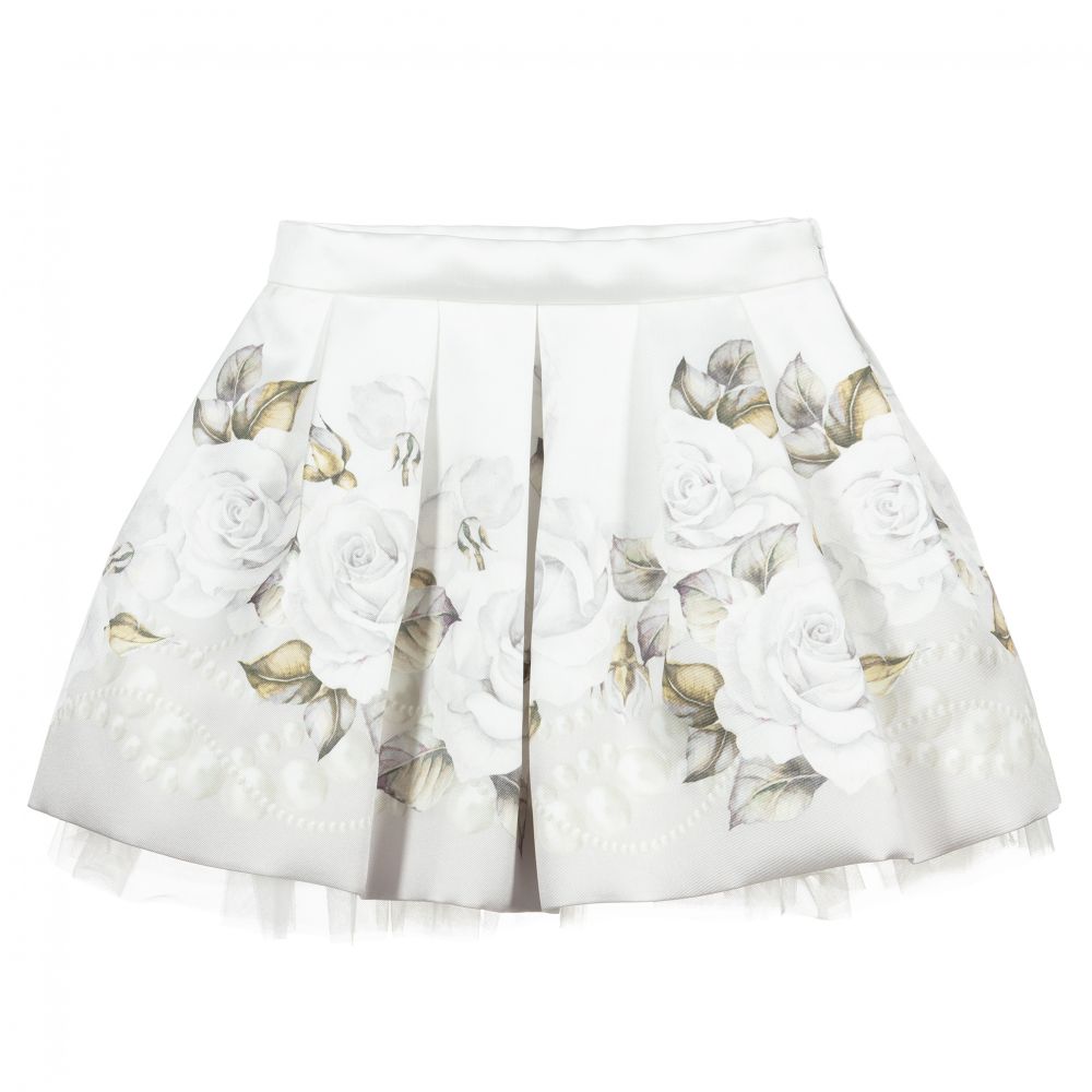 Monnalisa - Girls Ivory Floral Skirt | Childrensalon