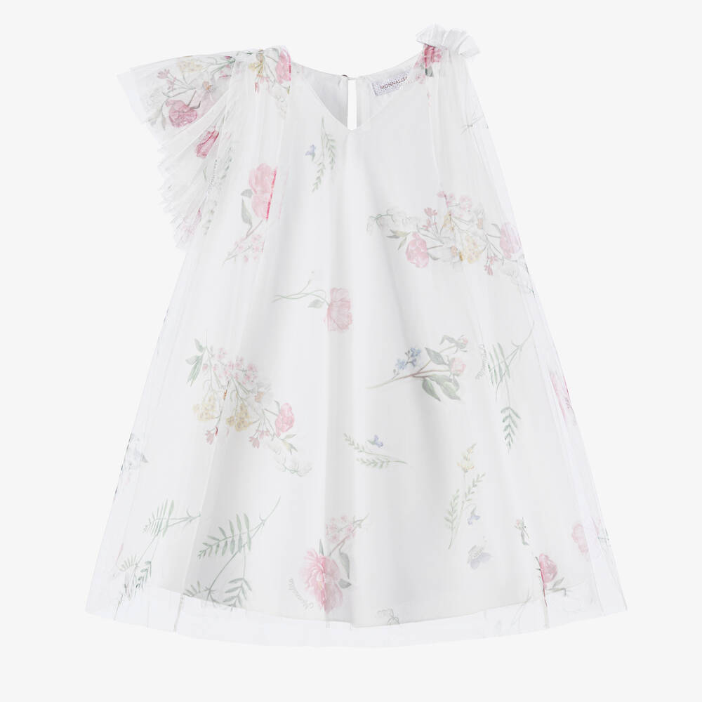 Monnalisa-Girls Ivory Floral Tulle Dress | Childrensalon Outlet