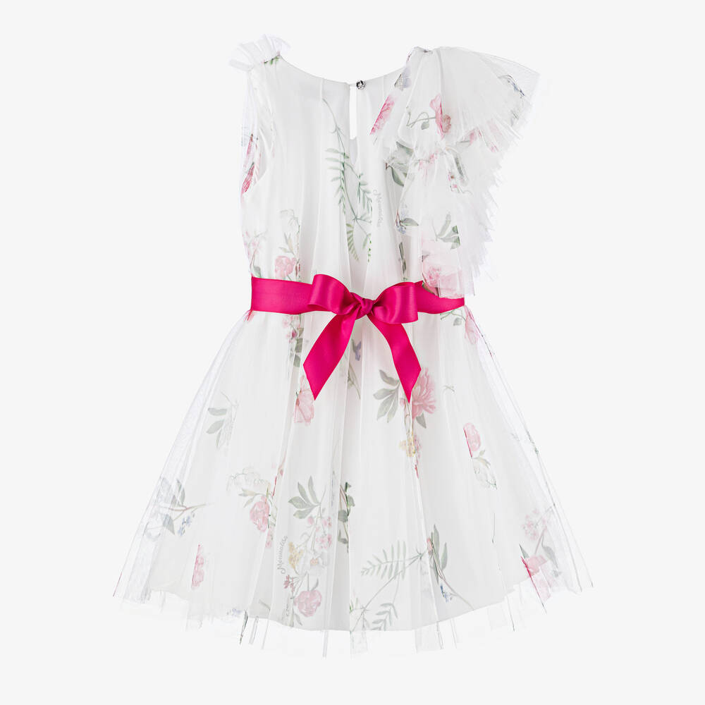 Monnalisa-Girls Ivory Floral Tulle Dress | Childrensalon Outlet