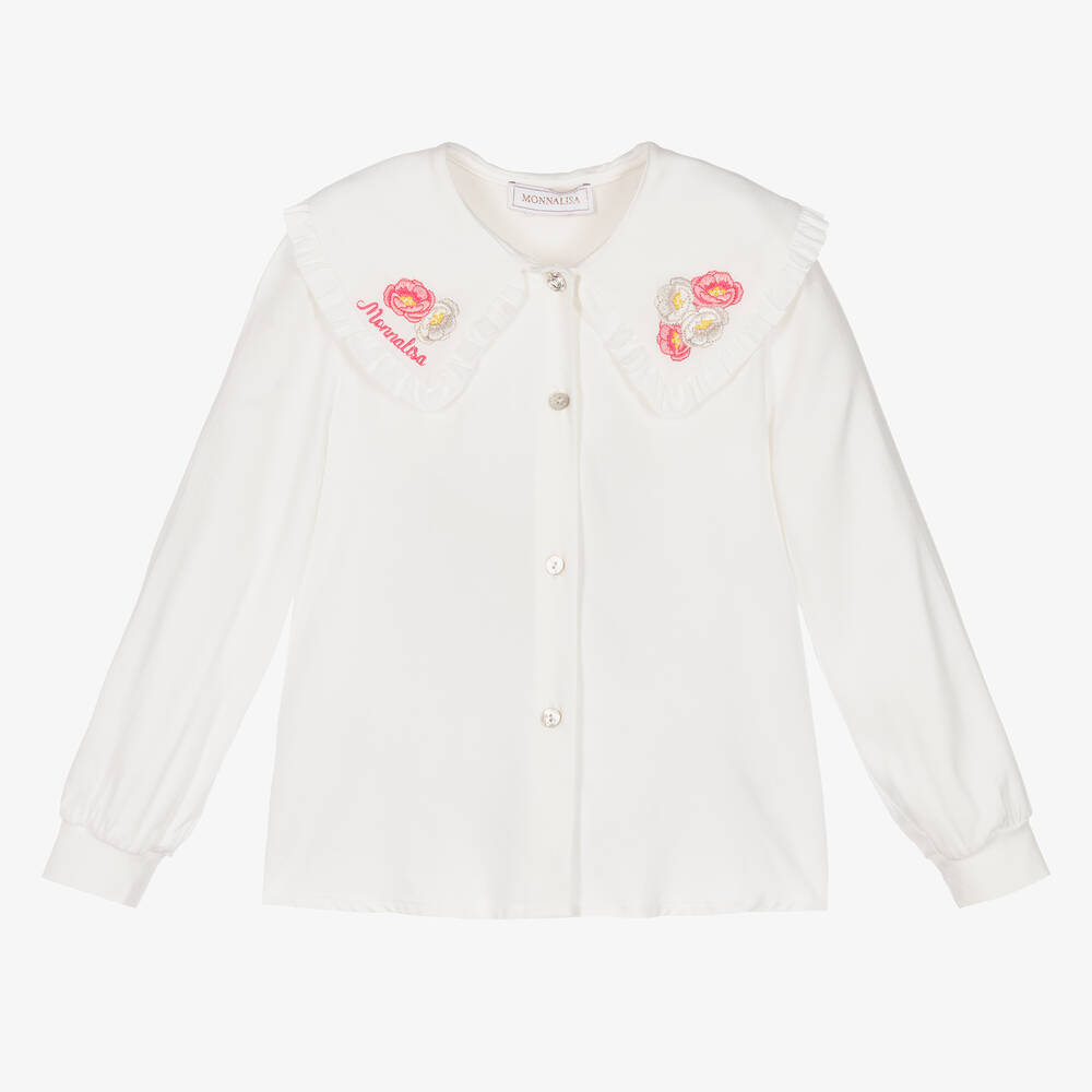 Monnalisa - Кремовая блузка с цветами | Childrensalon