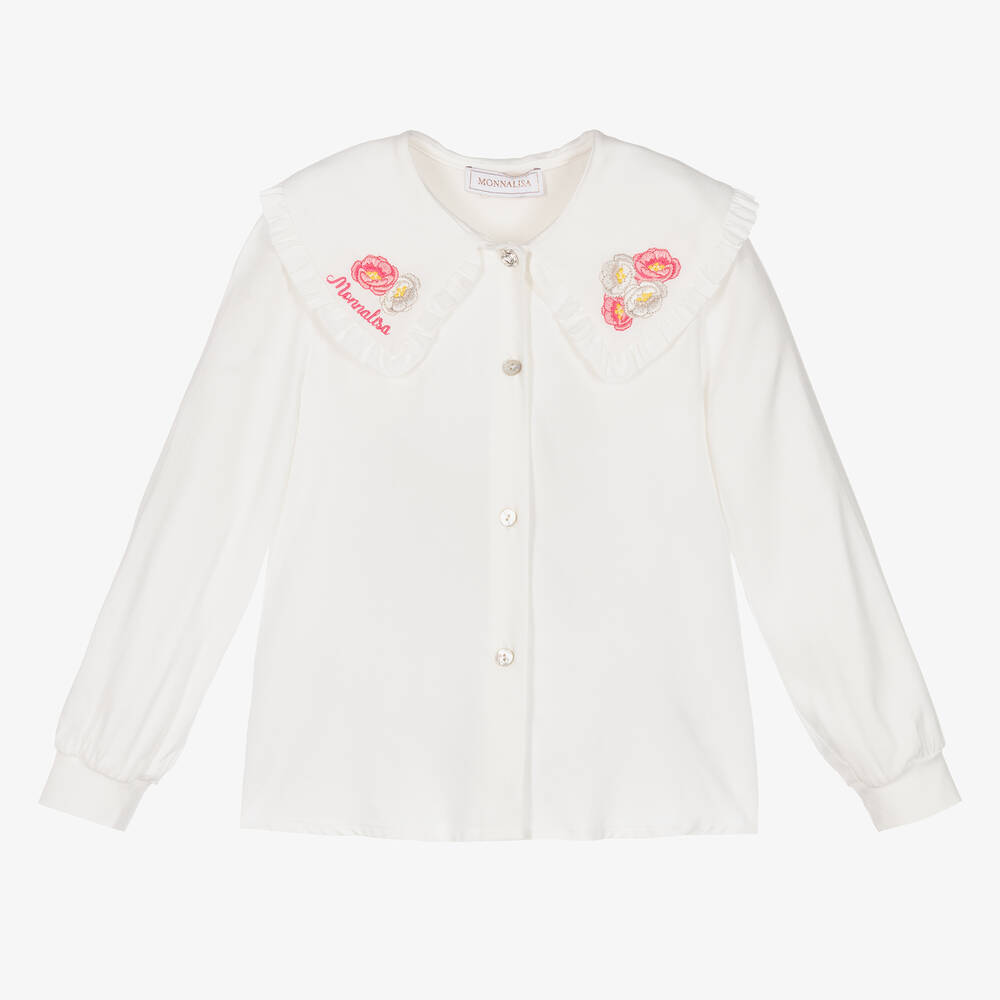 Monnalisa - Girls Ivory Flower Blouse | Childrensalon