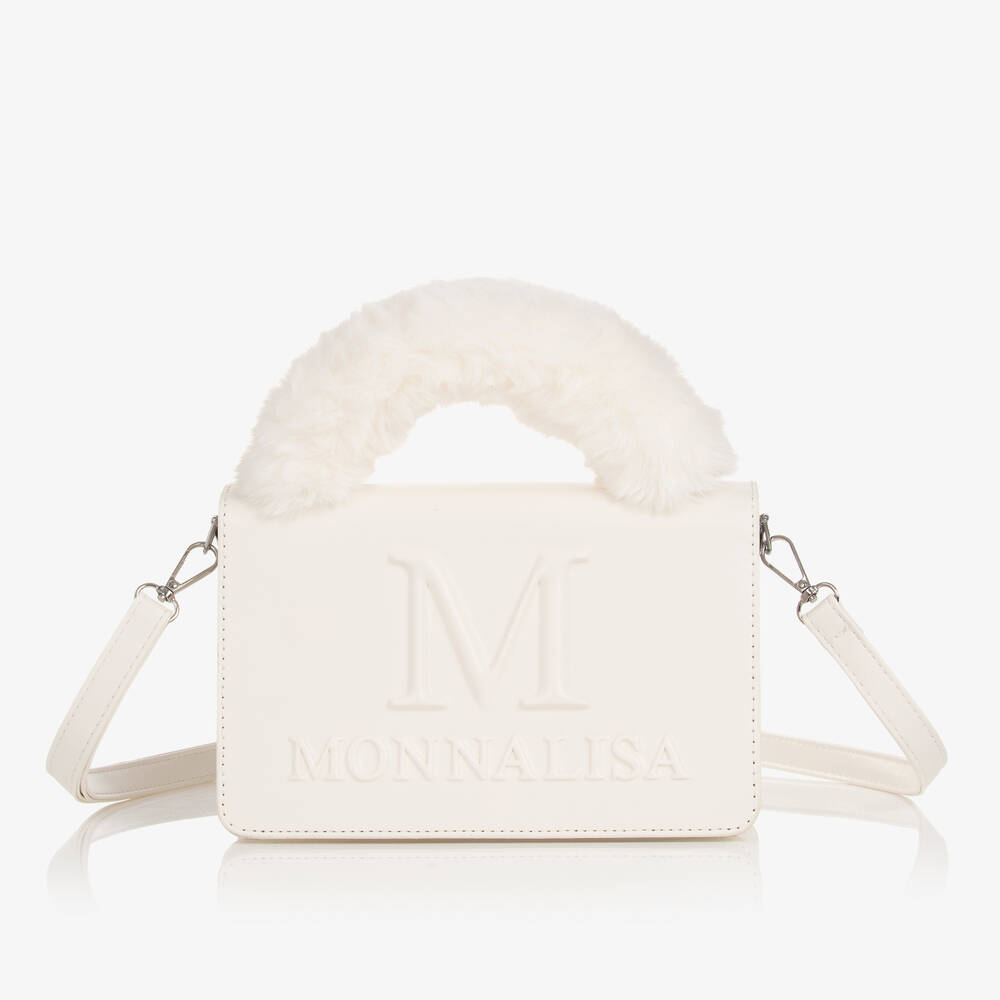 Monnalisa - Girls Ivory Fluffy Handle Bag (22cm) | Childrensalon