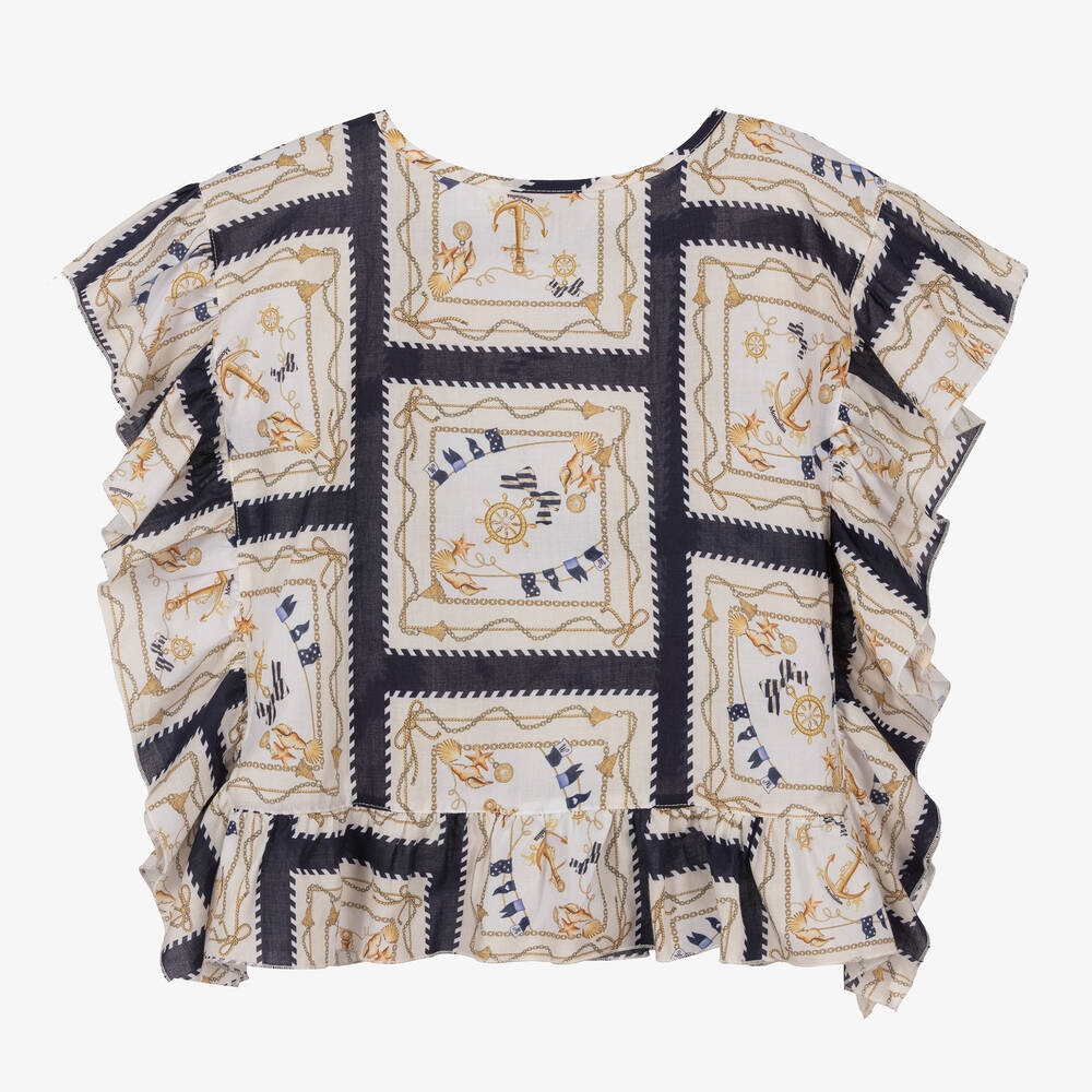 Monnalisa-Girls Ivory Foulard Print Beach Kaftan | Childrensalon Outlet