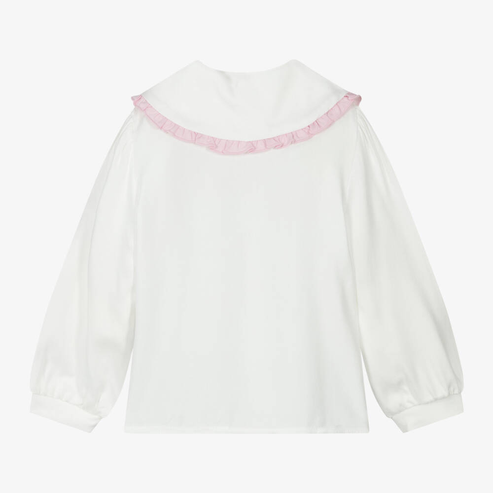 Monnalisa-Girls Ivory Frilled Collar Blouse | Childrensalon Outlet