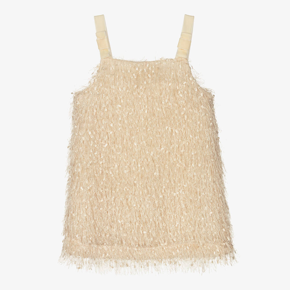 Monnalisa - Girls Ivory Fringed Dress | Childrensalon