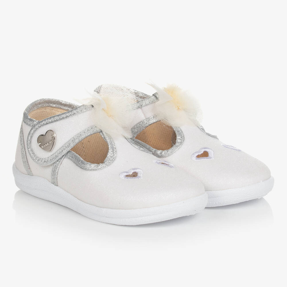 Monnalisa - Girls Ivory Glitter T-Bar Shoes | Childrensalon