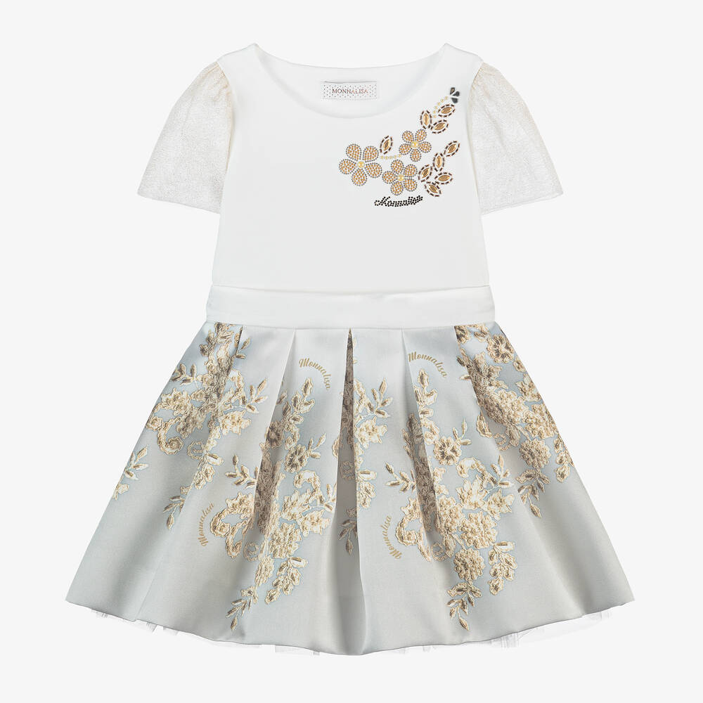 Monnalisa-Girls Ivory & Gold Floral Skirt Set | Childrensalon Outlet