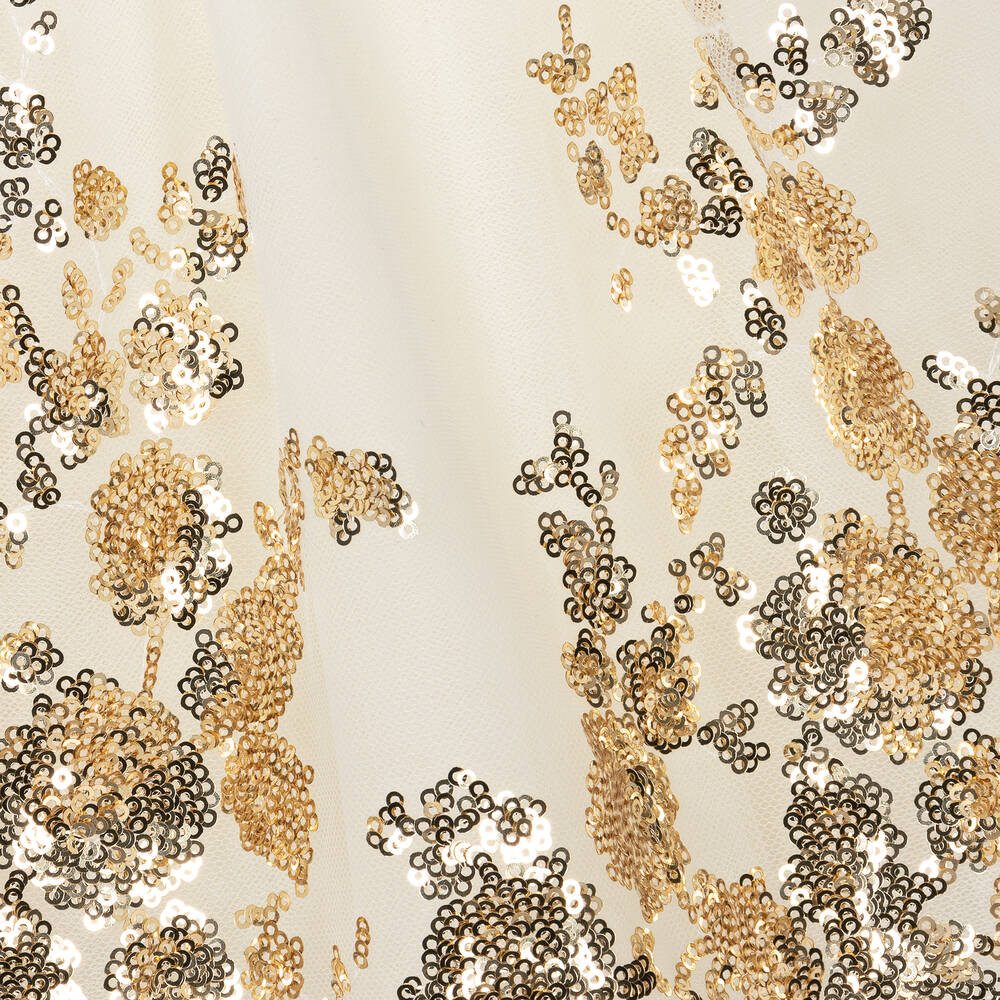 Monnalisa-Girls Ivory & Gold Sequin Dress | Childrensalon Outlet