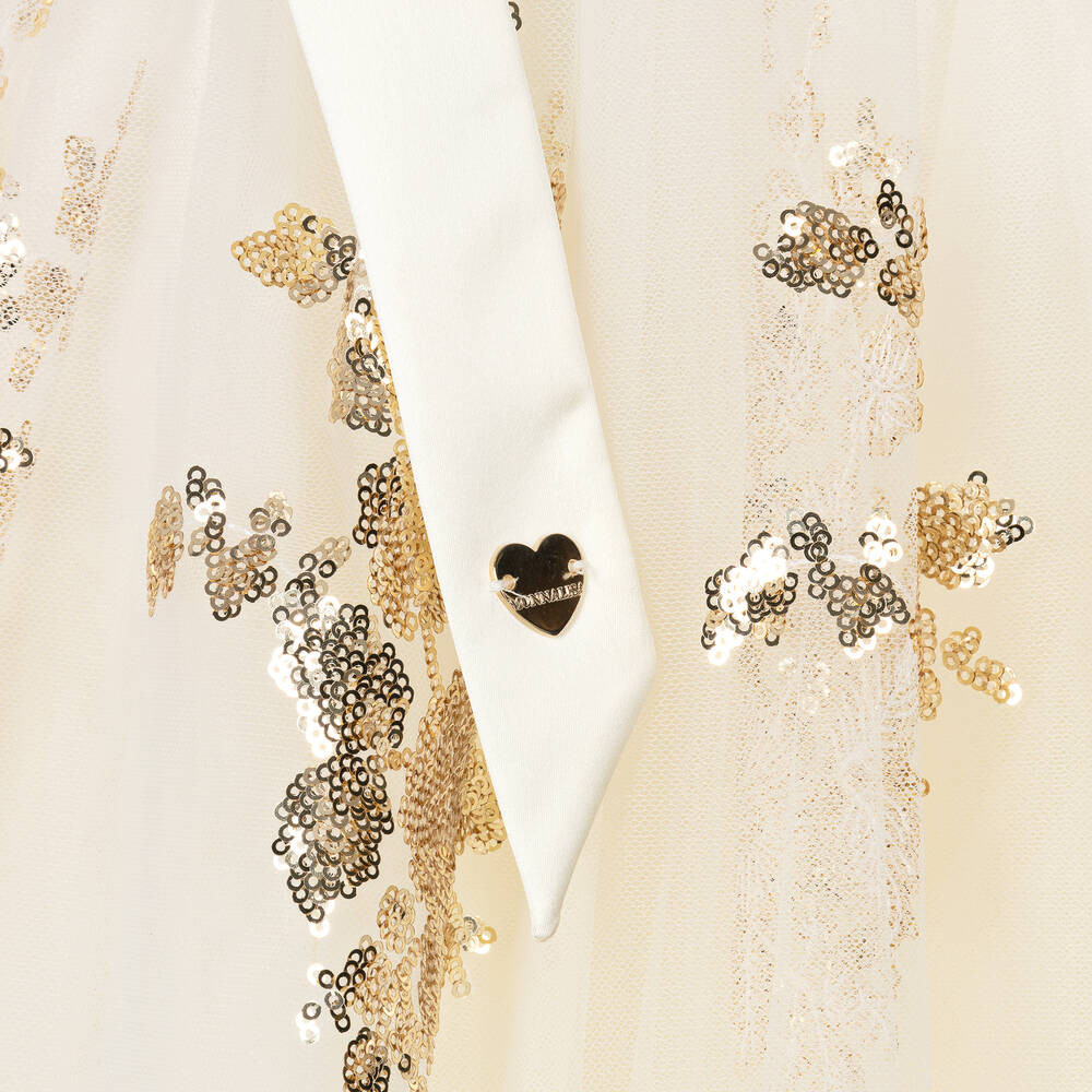 Monnalisa-Girls Ivory & Gold Sequin Dress | Childrensalon Outlet