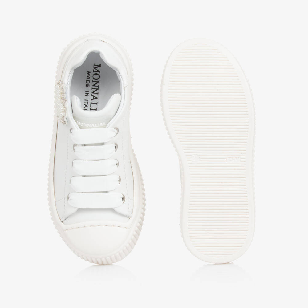 Monnalisa-Girls Ivory Heart-Embellished Sneakers | Childrensalon Outlet