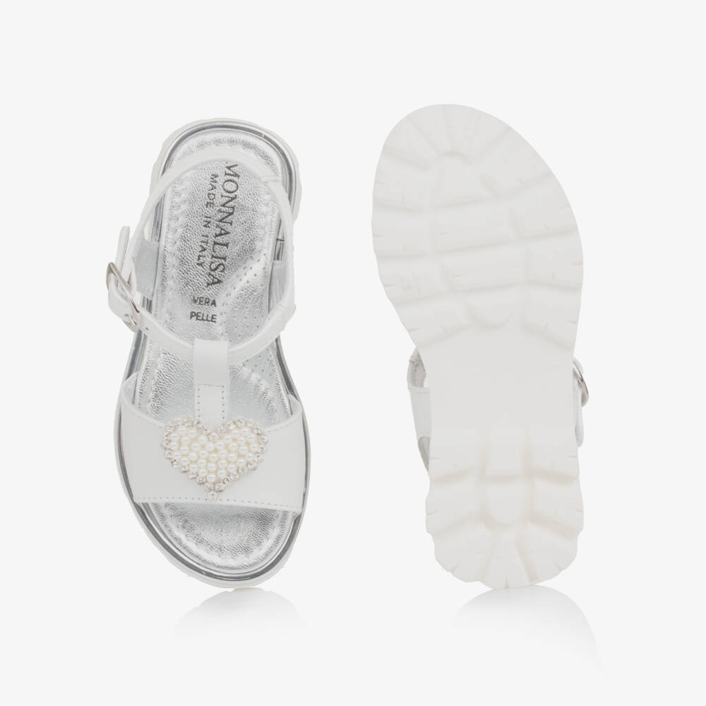 Monnalisa-Кремовые кожаные сандалии с сердечками для девочек | Childrensalon Outlet