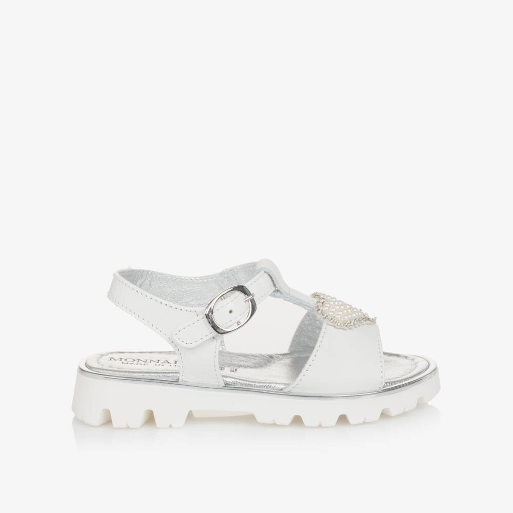 Monnalisa-Кремовые кожаные сандалии с сердечками для девочек | Childrensalon Outlet